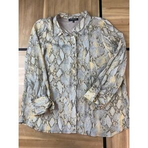 Lafayette 148 New York Snake Print Button Up Long Sleeve Shirt Women's XL
